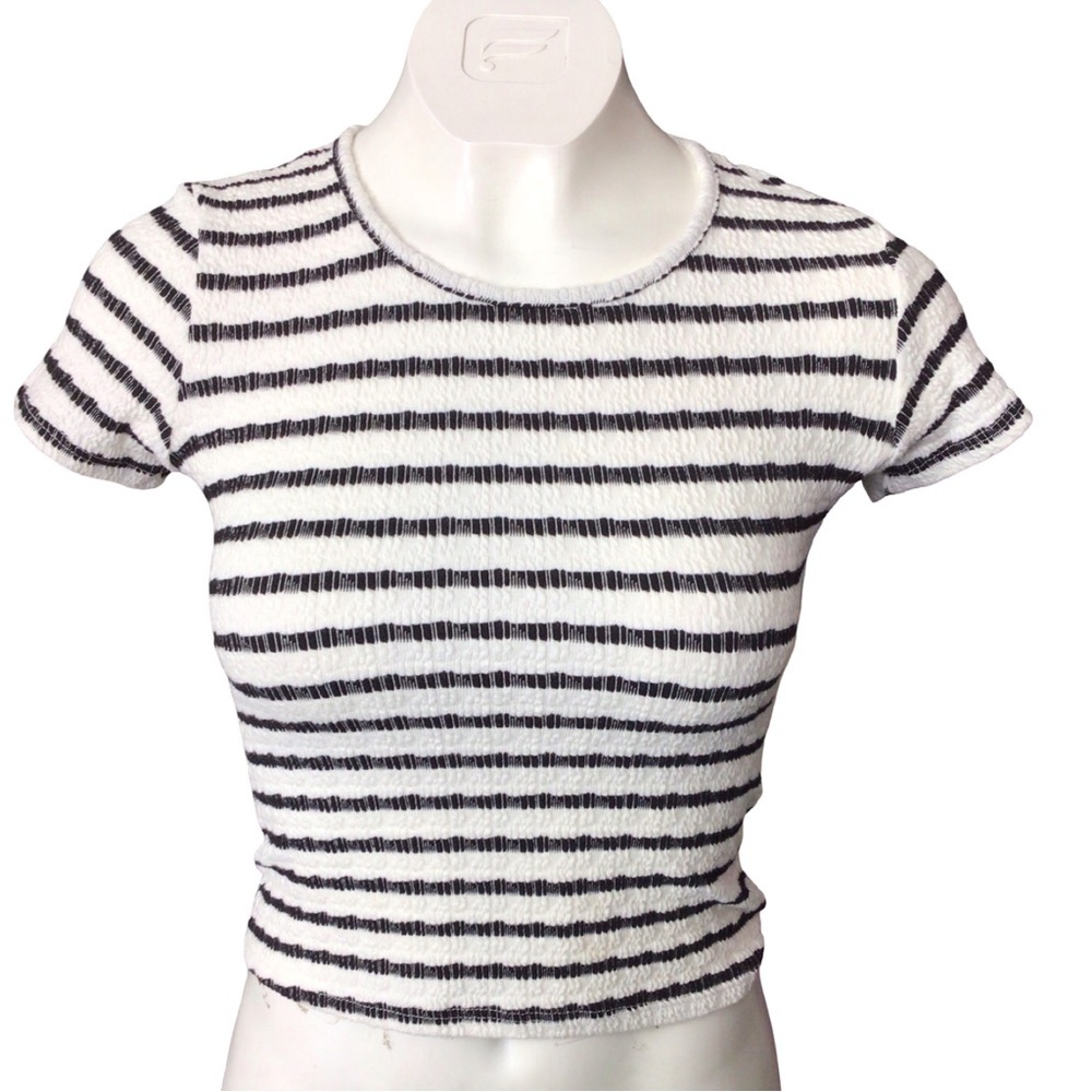 See You Monday Black and White Striped Crop Top Y2K